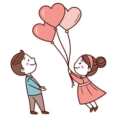 Obraz premium Boy and Girl with Heart - Cute Cartoon Illustration