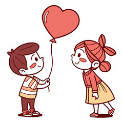 Obraz premium Boy and Girl with Heart - Cute Cartoon Illustration