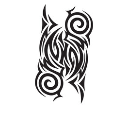 Obraz premium Tribal tattoo design with black decorative pattern and artistic illustration, A black tribal tattoo vector design showcasing an ornamental animal symbol with a floral swirl pattern illustration.