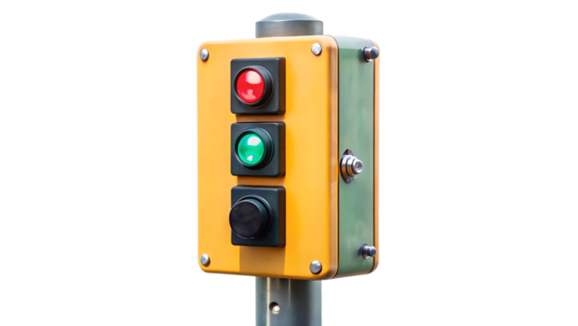 Crosswalk Signal Box with Push Buttons Mounted on Pole – Isolated on Transparent Background, AI Generated
