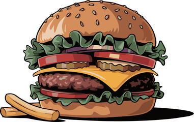 Create a kinds of deferent Fast food item vector art with white background.