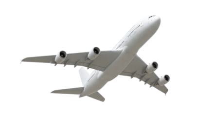 Large Commercial Passenger Airplane in Flight cutout isolated on transparent bg, png
