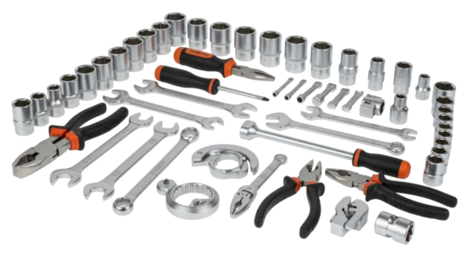 Large Mechanic Tool Set Assortment cutout isolated on transparent bg, png - Powered by Adobe