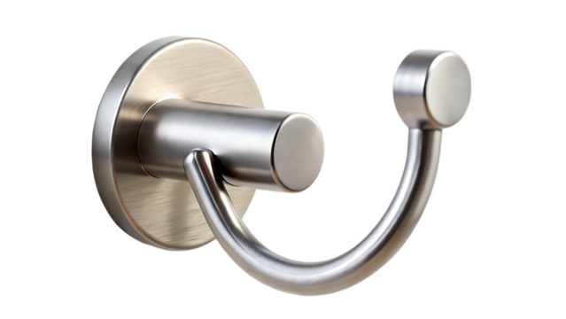 Minimalist Brushed Metal Wall-Mounted Coat Hook – Isolated on Transparent Background, AI Generated - Powered by Adobe