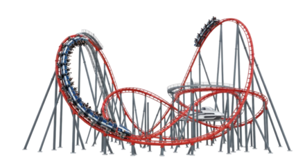 Roller Coaster with Red and Grey Tracks cutout isolated on transparent bg, png