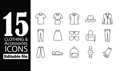 Modern clothing and accessories icon set for fashion and retail