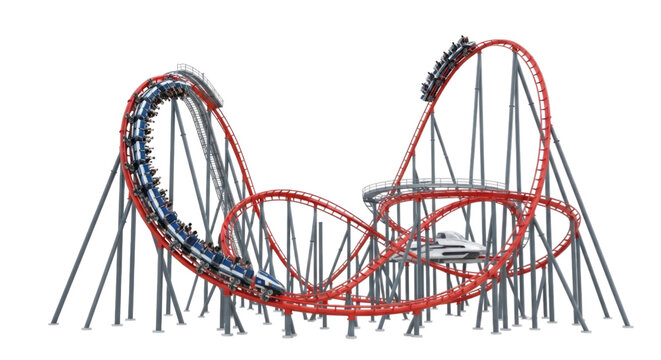 Roller Coaster with Red and Grey Tracks cutout isolated on transparent bg, png