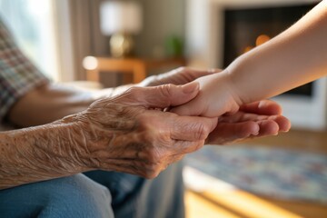 Elderly person holding a child s hand showing connection and care