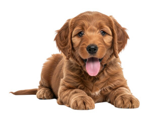 Obraz premium Cute Fluffy Golden Retriever Puppy Lying Down cutout isolated on transparent bg, png