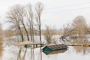 Flood. Sheds flooded by the flood