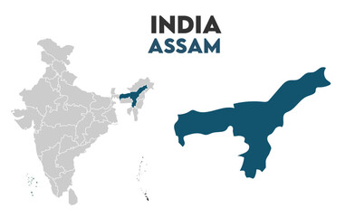 Assam political map, Indian states, suitable for education, business, presentations, print, web use, and creative geographic projects. Indian union territory.