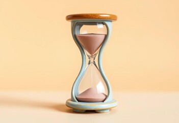 Elegant ceramic hourglass, beige background, time concept,   neutral,   still life photography