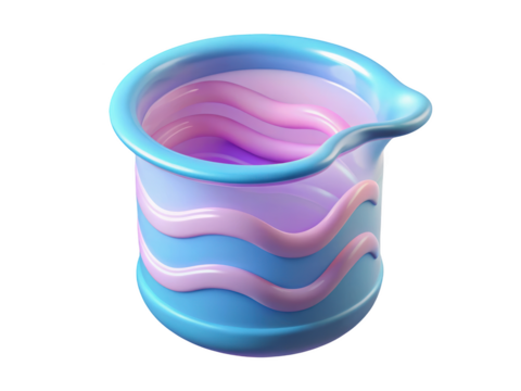 Abstract blue and pink ceramic container with wavy design modern decorative pot interior decor object 3d illustration isolated on transparent background