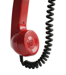 Vintage Red Telephone Handset with a Black Cord cutout isolated on transparent bg, png
