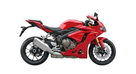 Fototapeta premium Red Sport Motorcycle with Black Wheels cutout isolated on transparent bg, png