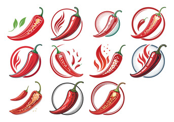 Spicy chili hot pepper icons. Vector Asian and Mexican spicy food and sauce, red and black outline chili	