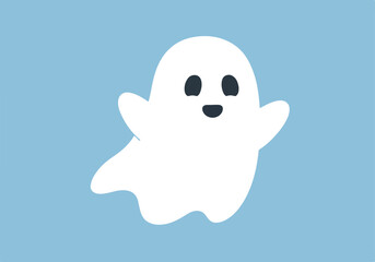 Fototapeta premium Cute Ghost Character Waving on Plain Background for Halloween or Spooky-themed Design