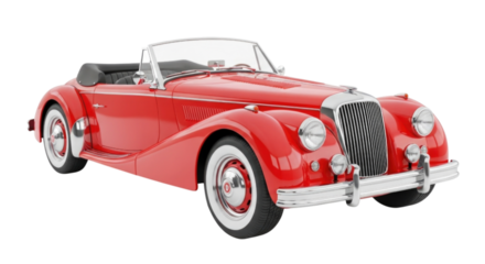 Classic Vintage Red Sports Car Convertible cutout isolated on transparent bg, png