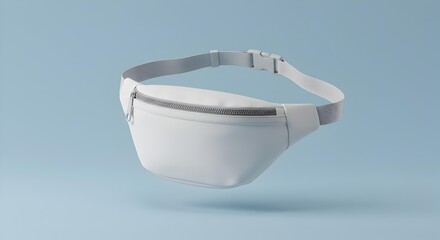 Modern White Fanny Pack or Waist Bag Mockup on Light Blue Background
