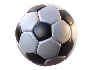 Classic and white soccer ball floating in dark space 3d illustration isolated on transparent background