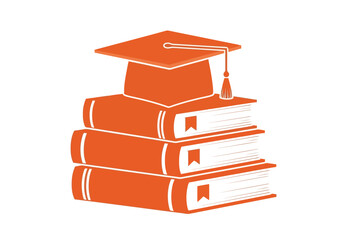 Graduation cap placed on a stack of three books, symbolizing academic achievement