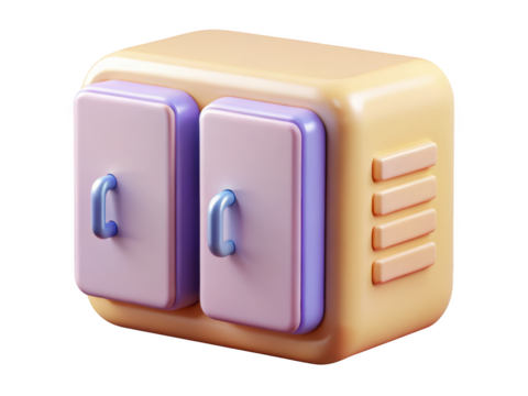 Cute cartoon refrigerator in pastel colors minimalist kitchen appliance food storage solution stylish fridge design clean rendering 3d illustration isolated on transparent background - Powered by Adobe