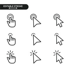 Set of Cursor icons click, vector icons. Mouse click cursor set. Arrow and hand pointer with editable stroke