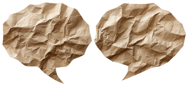 Two crumpled paper speech bubbles