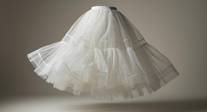 White Tiered Petticoat Skirt Floating on Grey Background