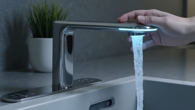 Modern smart faucet with touchless operation and led light - Powered by Adobe