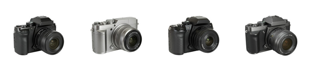 Comparing different camera models studio product showcase professional environment gear. Set PNG