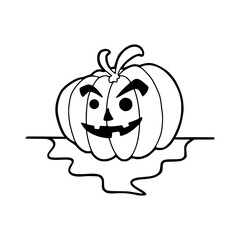 Pumpkin with Smile Expression Carving Doodle Line Art