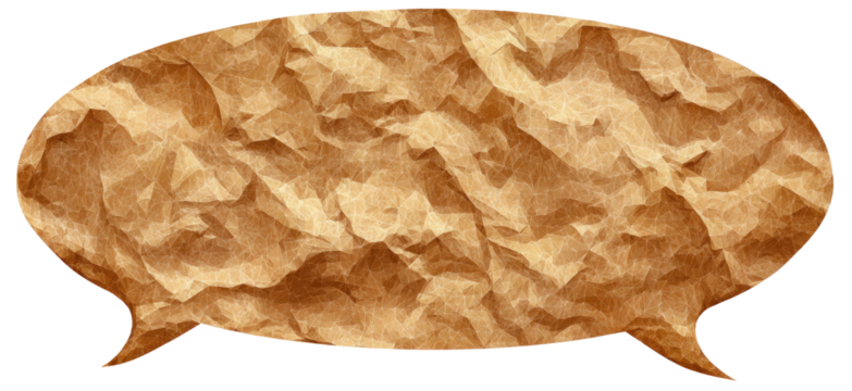 Crumpled, light brown paper speech bubble