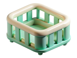 Minimalist square shaped baby crib in pastel colors for nursery room decoration 3d illustration isolated on transparent background