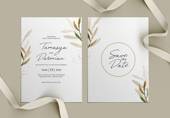 Stationery Flaylay Card Mockup with Ribbons Isolated