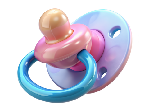 Pastel colored baby pacifier detailed close up baby soother nipple design innocence object 3d illustration isolated on transparent background - Powered by Adobe