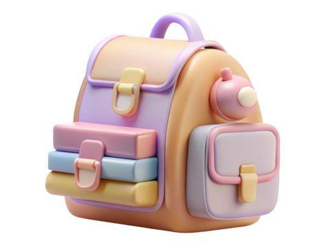 Pastel colored backpack with books 3d rendered illustration ideal for back to school education related projects 3d illustration isolated on transparent background