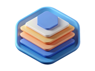 Pastel colored layered isometric shapes arranged vertically illustrative design presentation components 3d illustration isolated on transparent background