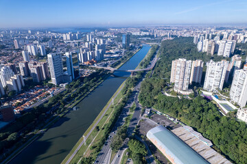 Aerial view of Marginal Pinheiros, residential buildings in the Panamby neighborhood, Morumbi, SP.