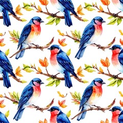 Obraz premium birds watercolor seamless pattern on white background.