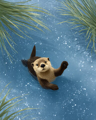 An otter floating on the water