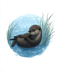 An otter floating on the water