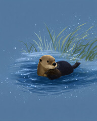 An otter floating on the water