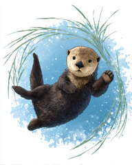 An otter floating on the water