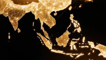 Southeast Asia map with golden network - Powered by Adobe