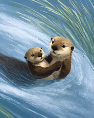 An otter floating on the water