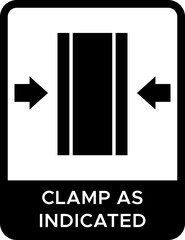 Clamp as indicated icon. Secure clamp symbol. Packaging safety instruction collection. Vector illustration. With Label Glyph Icon