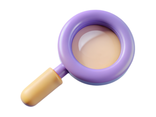 Sleek magnifying glass in lilac and peach tones perfect for search and discovery concepts 3d illustration isolated on transparent background