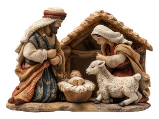 Nativity scene displaying birth of jesus home figurine art warm atmosphere close-up view christmas concept