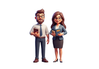 Fototapeta premium 3d cartoon professionals with books isolated on transparent background